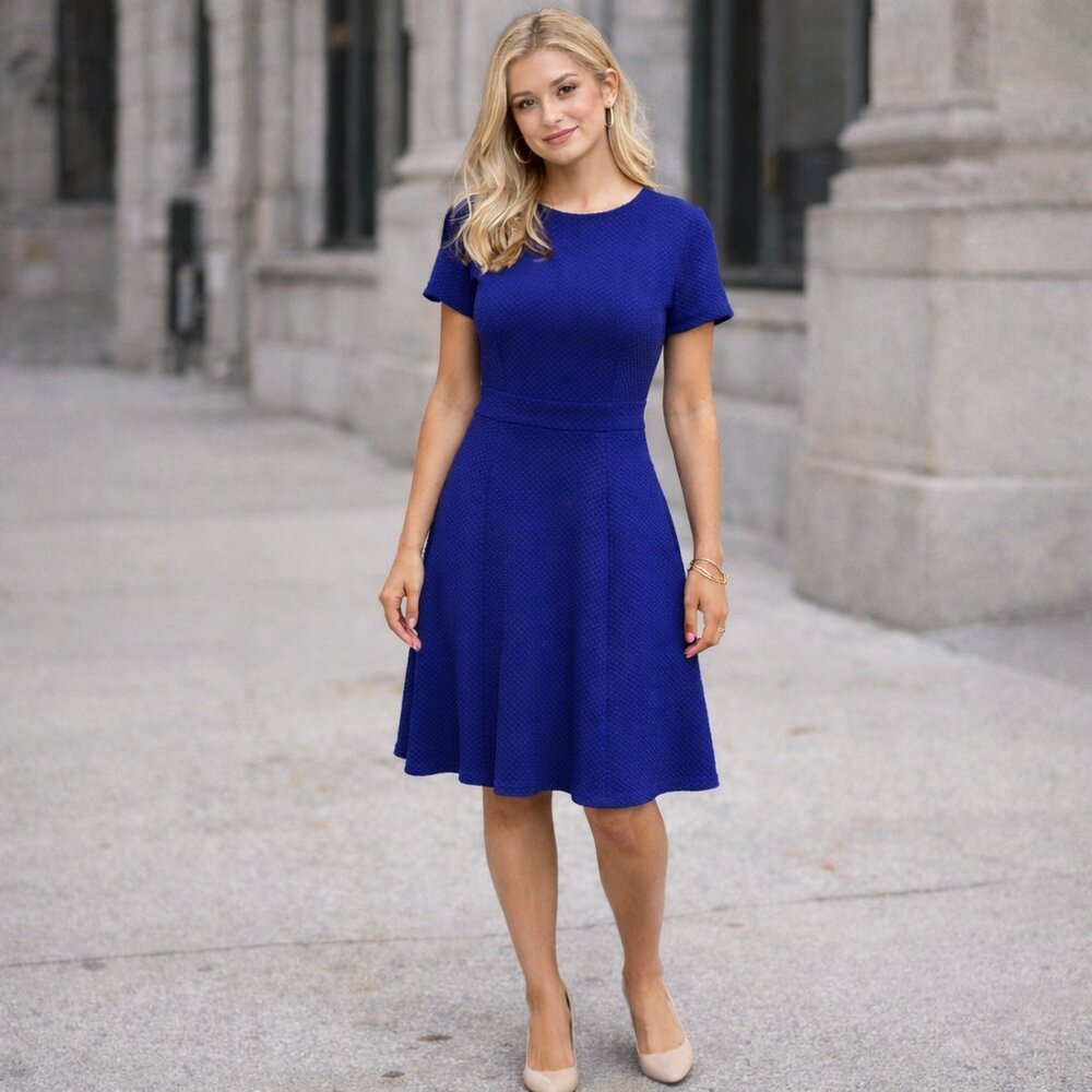 Elle Royal Blue Fit & Flare Dress Small Classic Career Party